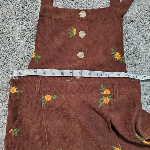 Cider Women's Brown Corduroy Floral Embroidered Wide-Leg Overalls - Small - Picture 7 of 7